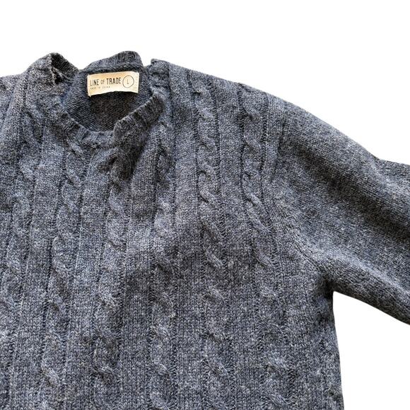 Line of Trade Sweater Mens Large Gray Shetland Wool Cable Knit Pullover Preppy - Picture 3 of 7